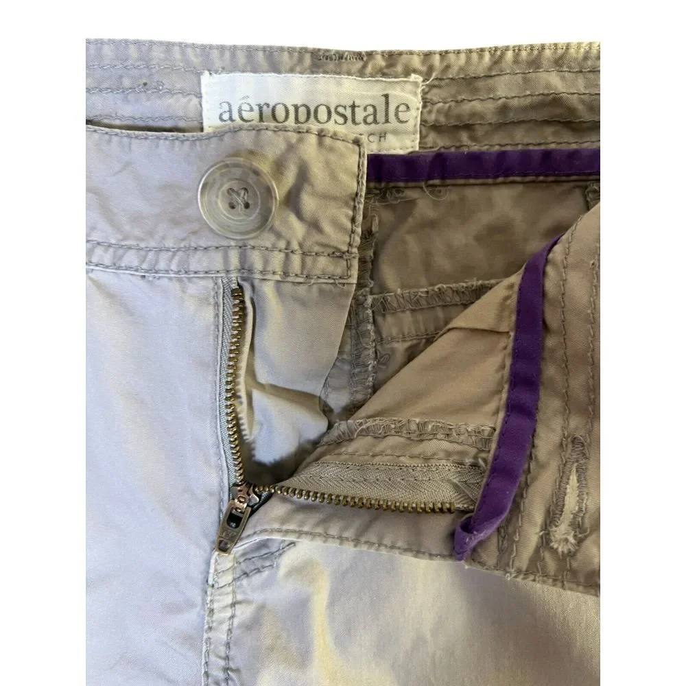 Y2K Aeropostale Embroidered Khaki Cargo Pants Jrs Size 7/8‎ 90s Retro Gorpcore